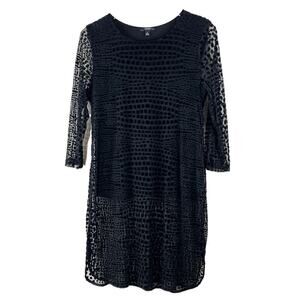 Alfani Geometric Black Tunic Top Semi Sheer Sleeve & Hem Size M